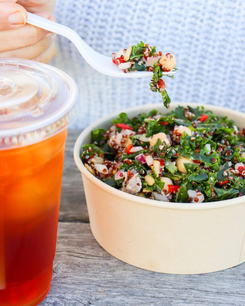 Farm fresh meals featuring kale quinoa salad made in-house at Morning Glory Farm
