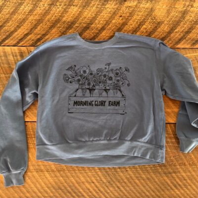 Morning Glory Farm “Flours” Boxy Faded Blue Jean Sweatshirt