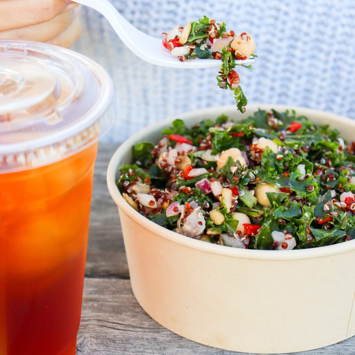 Farm fresh meals featuring kale quinoa salad made in-house at Morning Glory Farm