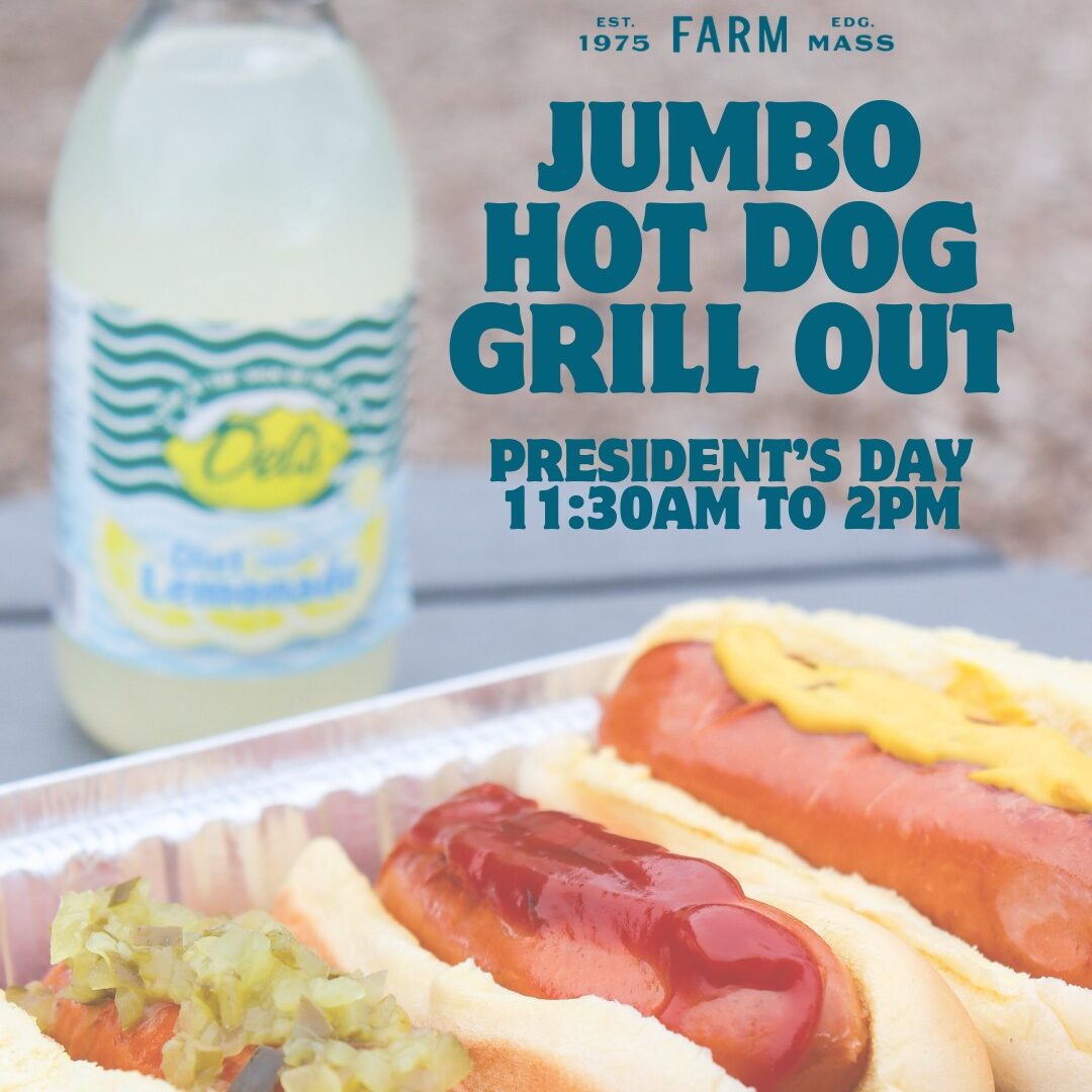 Farmstand bakery President’s Day jumbo hot dog grill out at Morning Glory Farm
