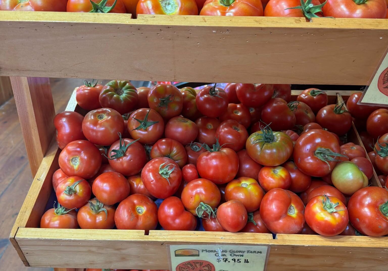 Fresh Farm Vegetables including vine-ripened tomatoes available at Morning Glory Farm.