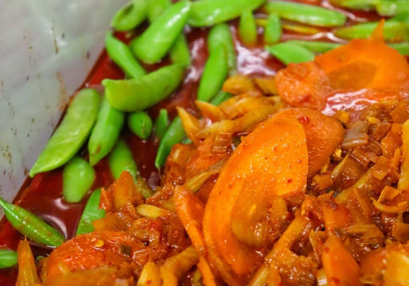 Fresh seasonal vegetables being cooked for Prepared Farm Fresh Meals at Morning Glory Farm.