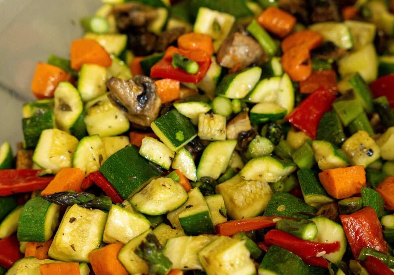 Fresh seasonal vegetables prepared for Prepared Farm Fresh Meals at Morning Glory Farm.
